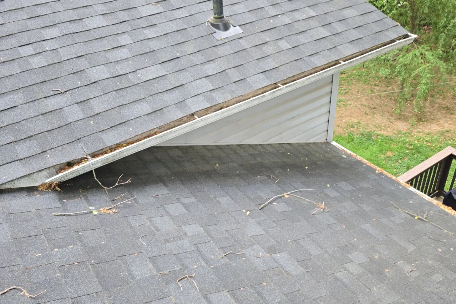 Residential roof edge and gutter detail from a completed project