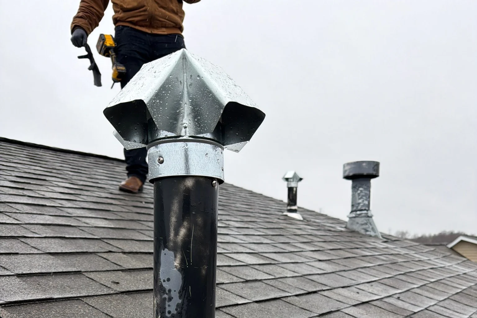 Static roof vent installed through asphalt shingles